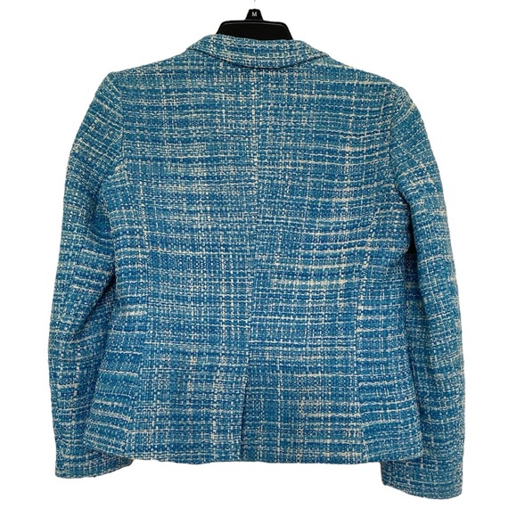 J.McLaughlin Blossom Tweed Jacket Collared Blazer Silk Blue Size 4 - Picture 2 of 5
